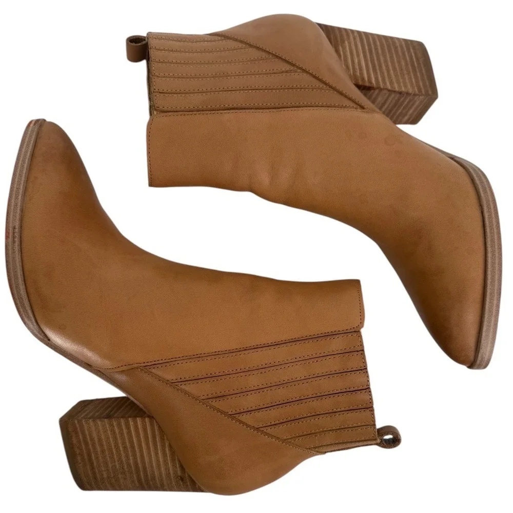 Marc Fisher Womens Alva Pointed Toe Leather Block Heel Ankle Boots Tan Size 7.5M